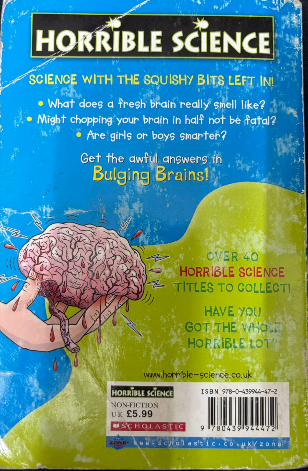 Horrible Science: Bulging Brains by Nick Arnold – Fun Learning Book for Kids (Used Book) 2 Bulging Brains - Backcover